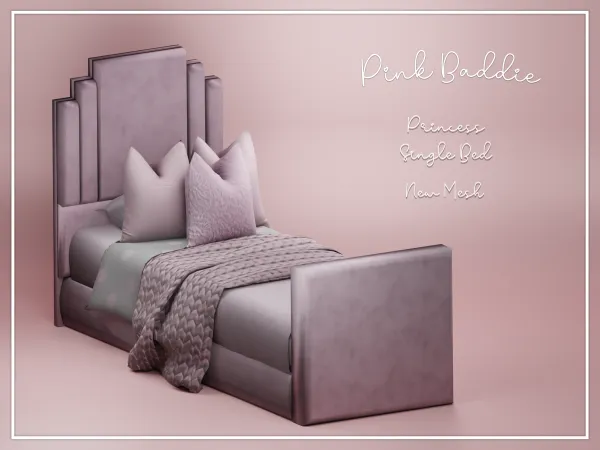 Alpha Princess Single Bed by pinkbaddie - The Sims 4 Custom Content