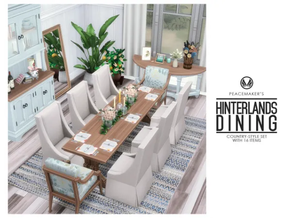 Maxis Match Hinterlands Dining Country Style with 16 Items by simsfinds - The Sims 4 Custom Content