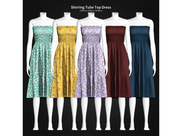 Alpha Shirring Tube Top Dress by [Gorilla Gorilla Gorilla] - The Sims 4 Custom Content