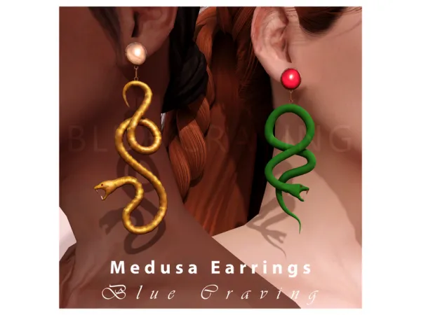 Alpha Blue Craving Medusa earrigs by bluecraving - The Sims 4 custom content