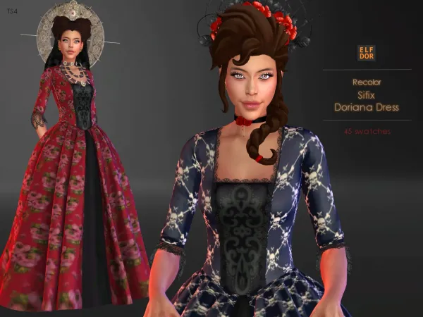 Alpha Sifix Doriana Dress RC by elfdor - The Sims 4 Custom Content
