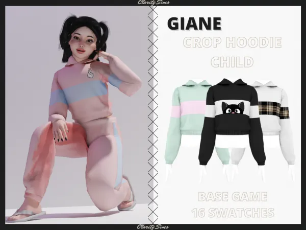 Alpha Giane Crop Hoodie Child - The Sims 4 Custom Content