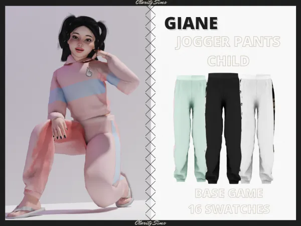 Alpha Giane Jogger Pants Child by clarity-sims - The Sims 4 Custom Content