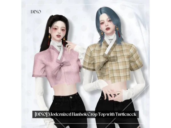 Alpha [DINO] Modernized Hanbok Crop Top with Turtleneck - The Sims 4 custom content
