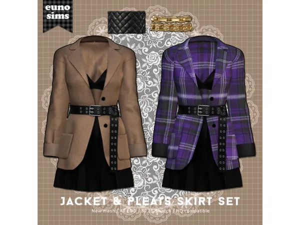 Alpha Jacket Pleats Skirt by euno - The Sims 4 Custom Content