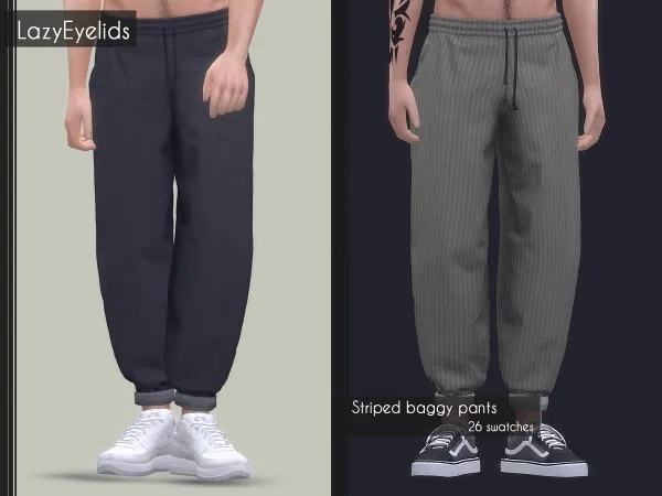 Alpha Striped baggy pants by lazyeyelids - The Sims 4 Custom Content
