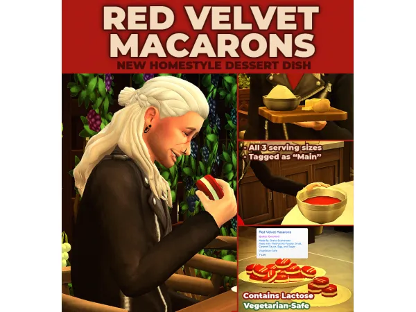 Maxis Match Red Velvet Macarons New Custom Recipe by simsfinds - The Sims 4 Custom Content