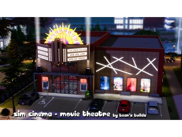Maxis Match Sim Cinema Movie Theatre by simsfinds - The Sims 4 Custom Content