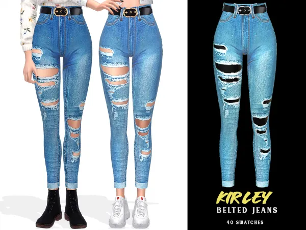 Alpha Kirley Belted Jeans - The Sims 4 Custom Content