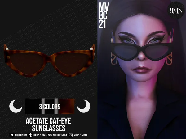Alpha Acetate Cat Eye Sunglasses with VLogo Signature by bradford - The Sims 4 Custom Content