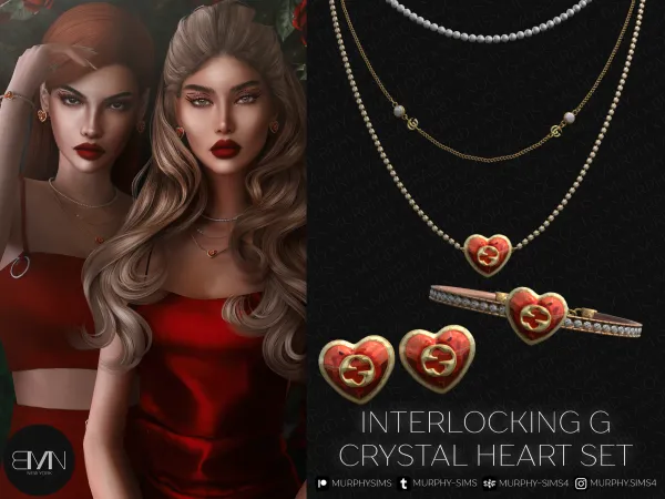 Alpha Interlocking G Crystal Heart Set - The Sims 4 Custom Content