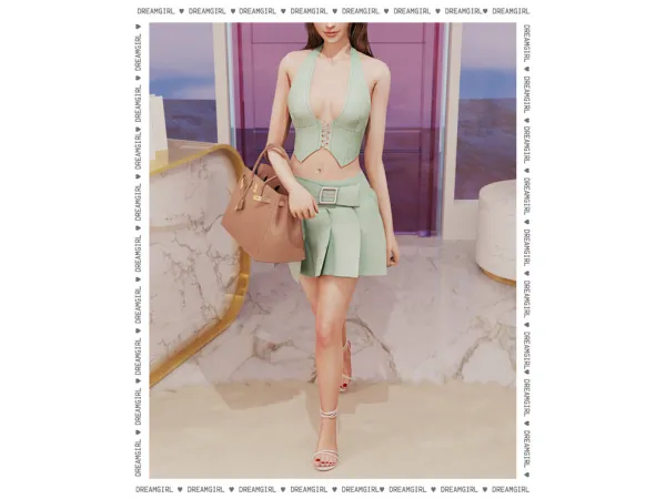 Alpha LEATHER HALTER TOPLEATHER SKIRT by simsfinds - The Sims 4 Custom Content