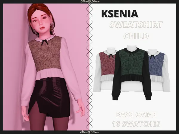 Alpha Ksenia Sweatshirt Child by clarity-sims - The Sims 4 Custom Content