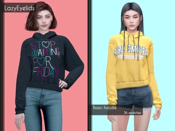 Alpha Basic hoodie by lazyeyelids - The Sims 4 Custom Content