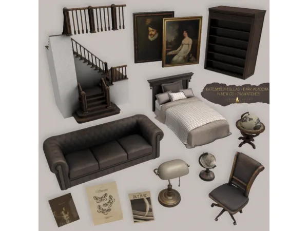 Alpha Dark Academia Full collection 11232022 by simsfinds - The Sims 4 Custom Content