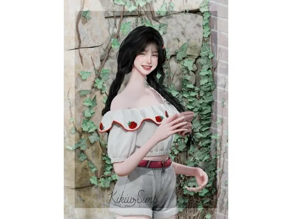 Alpha [KIKIW]Ruffle collar checked top - The Sims 4 Custom Content