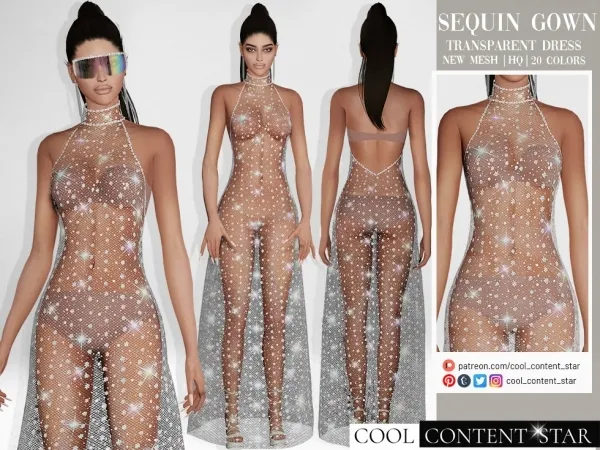 Alpha Sequin Transparent Dress cool_content_star by cool_content_star - The Sims 4 custom content