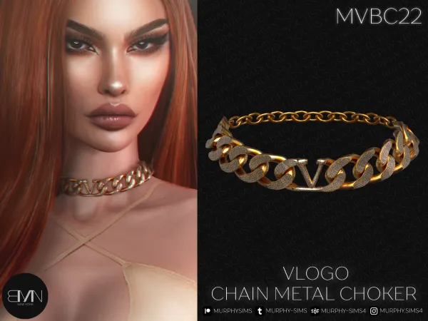 Alpha VLogo Chain Metal Choker by bradford - The Sims 4 custom content