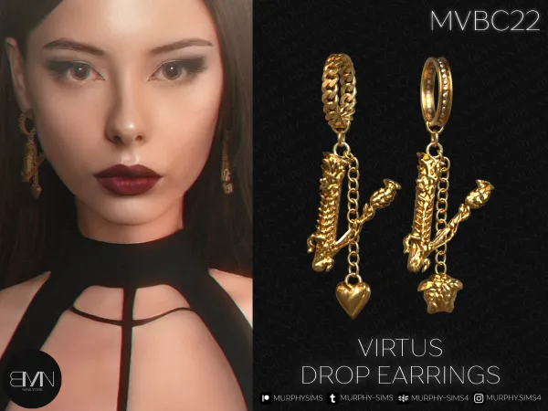 Alpha Virtus Drop Earrings by bradford - The Sims 4 custom content