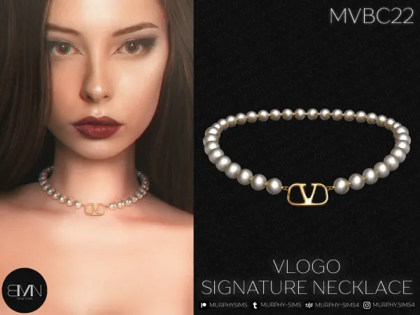 Alpha VLogo Signature Metal Necklace by bradford - The Sims 4 custom content