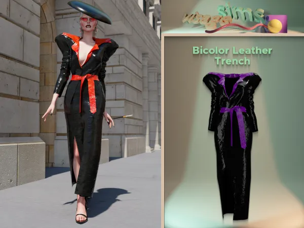 Alpha bicolor leather trench by v1s4g3 - The Sims 4 custom content