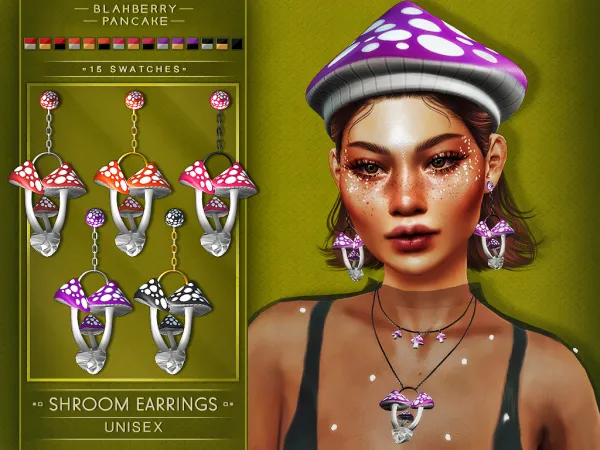 Alpha SHROOM EARRINGS (UNISEX) BLAHBERRY PANCAKE by blahberry-pancake - The Sims 4 Custom Content