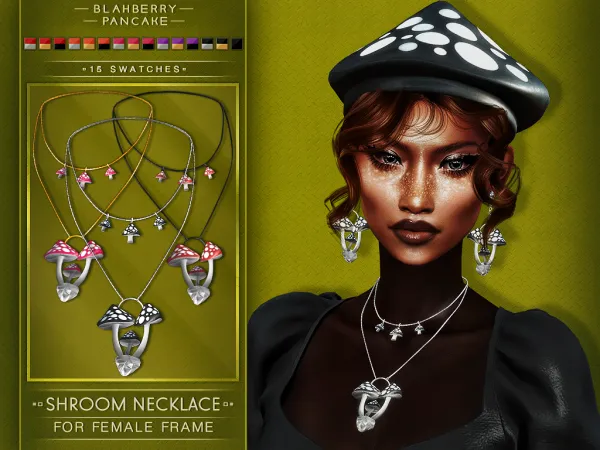 Alpha SHROOM NECKLACE (F) BLAHBERRY PANCAKE by blahberry-pancake - The Sims 4 Custom Content