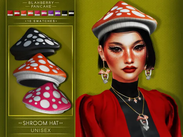 Alpha SHROOM HAT (UNISEX) BLAHBERRY PANCAKE by blahberry-pancake - The Sims 4 Custom Content