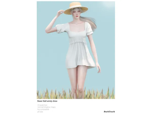 Alpha Flower Field Windy Dress by simsfinds - The Sims 4 Custom Content