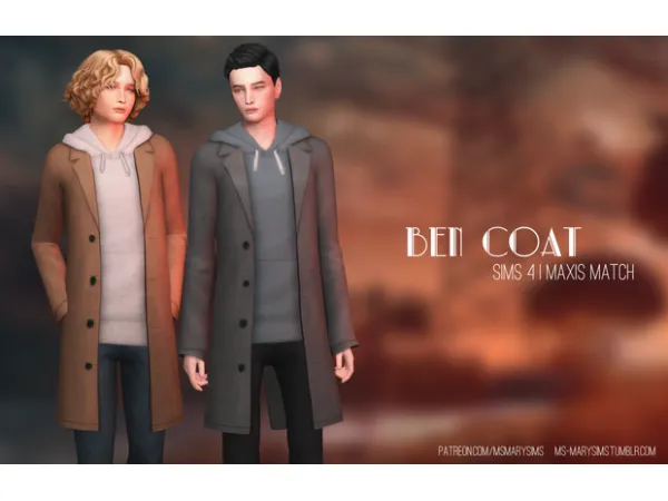 Maxis Match Ben Coat by msmarysims - The Sims 4 Custom Content