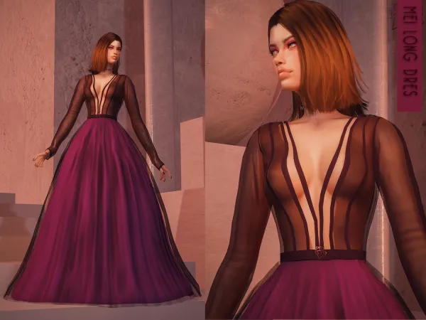 Alpha Mei Long Dress by bluerose-sims - The Sims 4 custom content