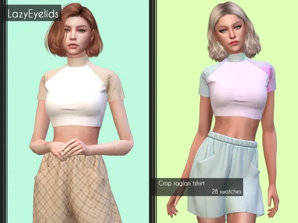 Alpha Crop raglan tshirt by lazyeyelids - The Sims 4 Custom Content