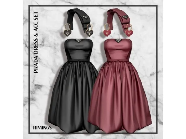 Alpha [RIMINGS] Prada Dress Acc Set by simsfinds - The Sims 4 Custom Content
