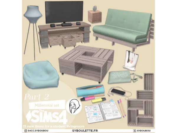 Alpha Millenial set part 2 Living room by simsfinds - The Sims 4 Custom Content