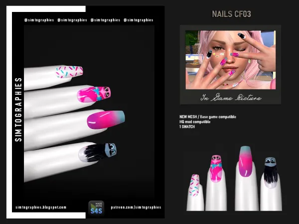 Mix Nails CF03 by simtographies - The Sims 4 Custom Content