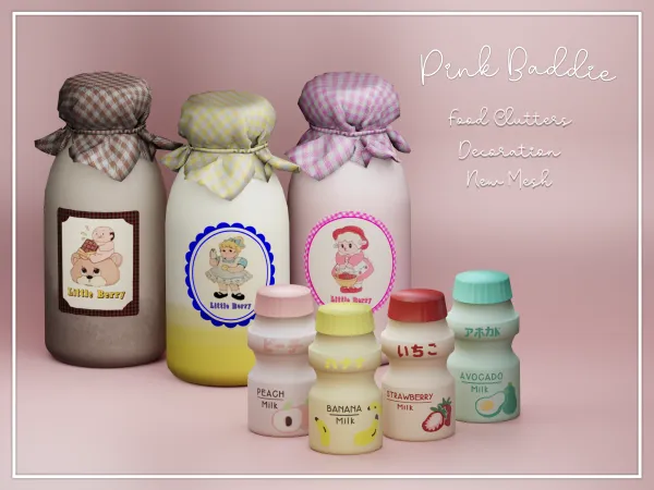 Alpha Food Clutters Yakult and Milk Bottle by pinkbaddie - The Sims 4 Custom Content