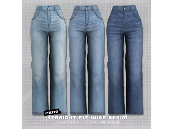 Alpha straight fit wide denim by euno - The Sims 4 Custom Content