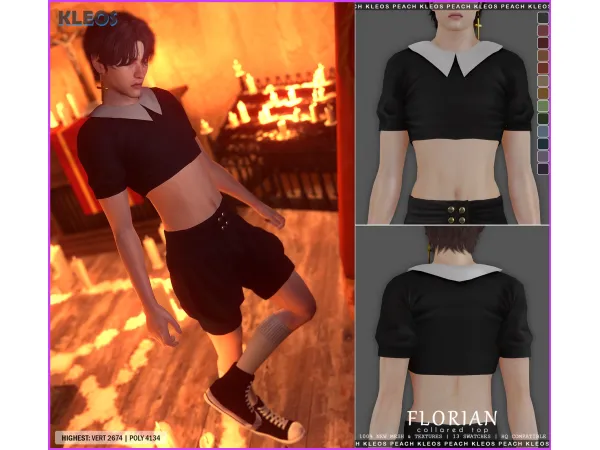 Alpha Florian Collared Crop Top by smsims - The Sims 4 Custom Content