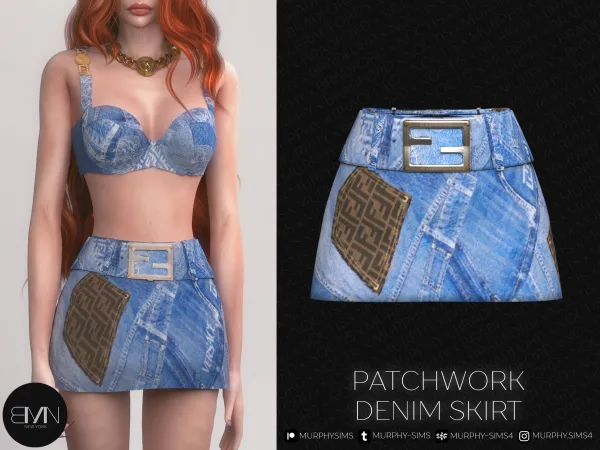 Alpha Denim Patchwork Skirt by bradford - The Sims 4 Custom Content