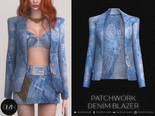 Alpha Denim Patchwork Blazer by bradford - The Sims 4 Custom Content