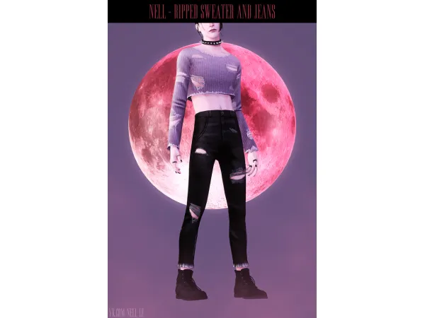 Maxis Match Ripped Sweater and Jeans by simsfinds - The Sims 4 Custom Content