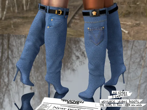 Alpha VERSACE JEANS BOOTS by ruchellsims - The Sims 4 Custom Content