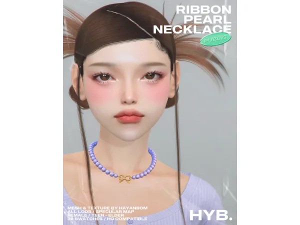 Alpha RIBBON PEARL NECKLACE by HAYANBOM - The Sims 4 Custom Content
