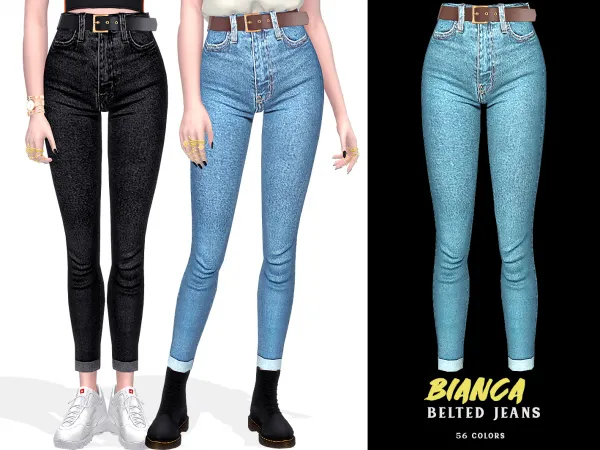 Alpha Bianca Belted Jeans by grafity-cc - The Sims 4 Custom Content
