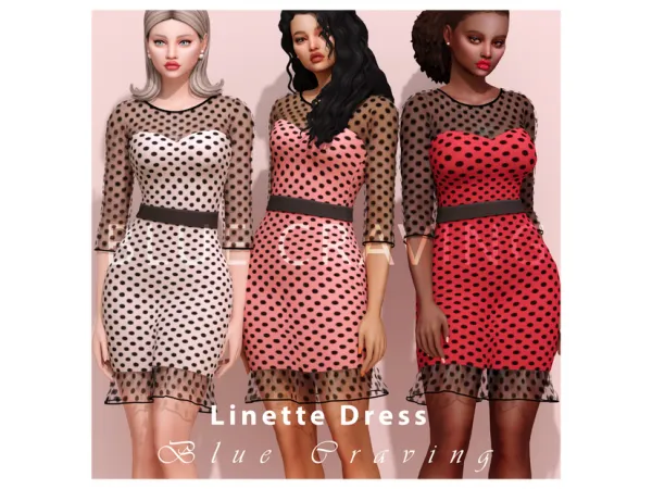 Alpha Blue Craving Linette Dots Dress by bluecraving - The Sims 4 Custom Content