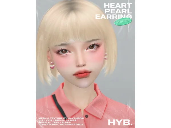 Alpha HEART PEARL EARRING by HAYANBOM - The Sims 4 Custom Content