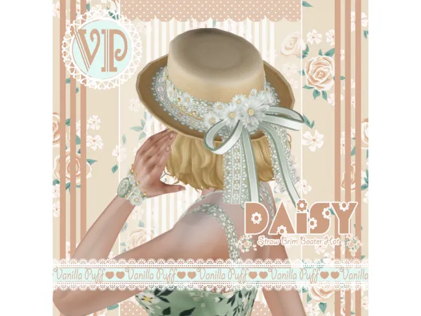 Alpha Vanilla Puff Sims 4 Hat DAISY Straw Brim Boater Hat by Vanilla Puff Sims CC - The Sims 4 Custom Content