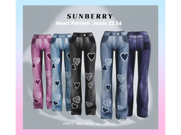 Alpha Heart Pattern Jeans by SUNBERRY - The Sims 4 Custom Content