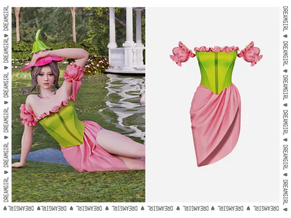 Alpha DREAMGIRL FLOWER CORSET DRESS by dreamgirl - The Sims 4 Custom Content
