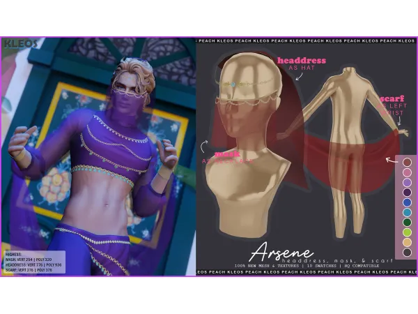Alpha Arsene Headdress Mask and Scarf by smsims - The Sims 4 Custom Content
